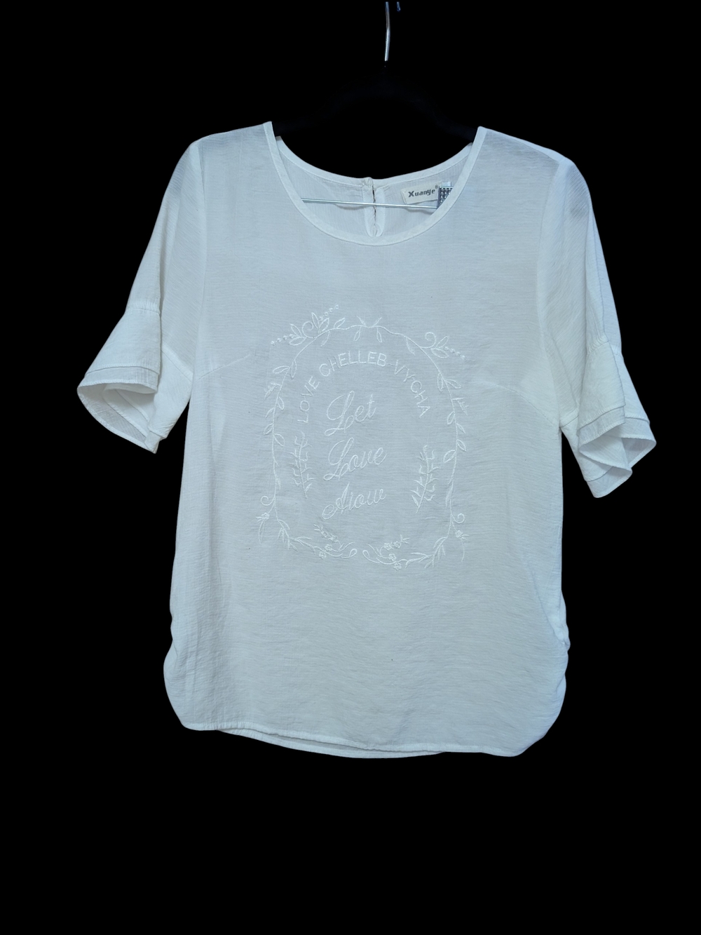 Xuayne White Embroidered Short-Sleeve Women's Top